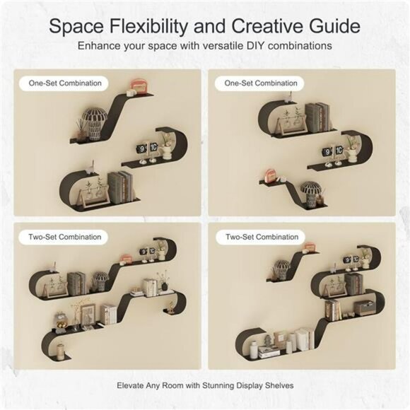 Black Metal Floating Shelves Set of 3 Wall Mounted Shelf for Home Decor - Picture 7 of 8